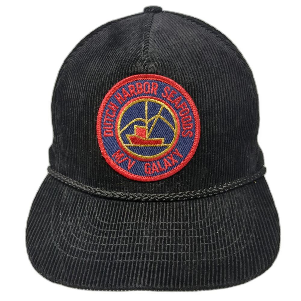 Otto 5 Panel Black One Size Corduroy Dutch Harbor Seafoods M/V Galaxy Rope Hat